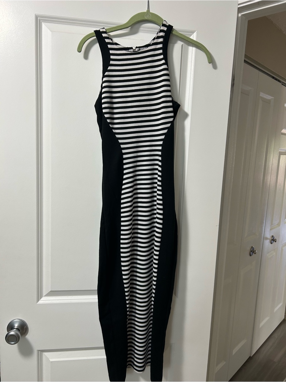 Poof Couture Black and White Striped Bodycon Dress